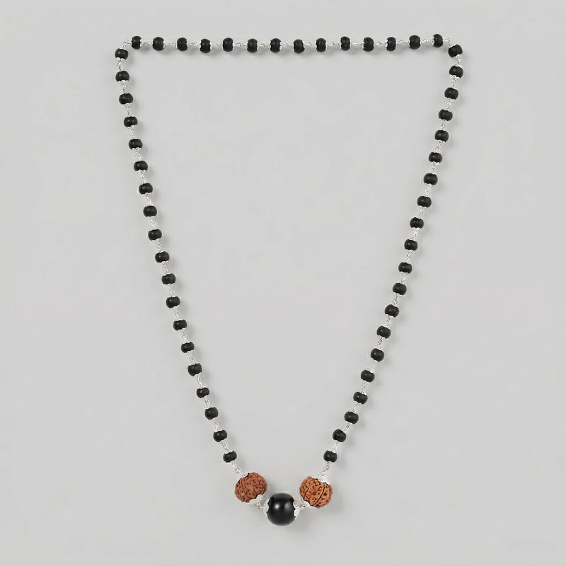 Karungali — Silver Cap Mala with 5 Mukhi Rudraksha