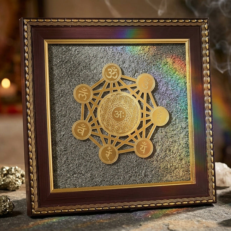 7 Chakra Raw Pyrite Frame for Energy Balance & Wealth Flow