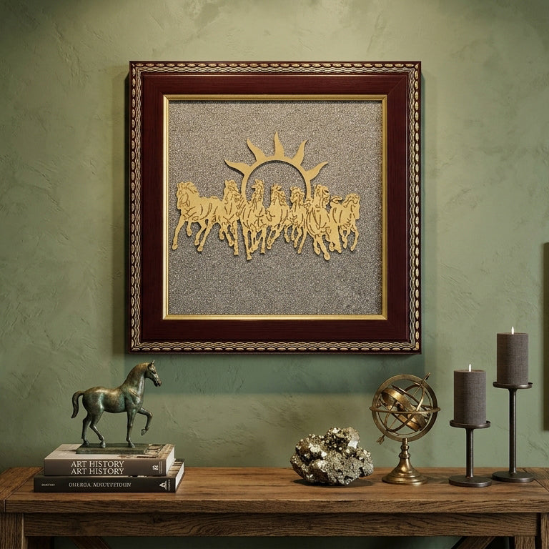 7 Horses Raw Pyrite Frame for Vastu & Prosperity