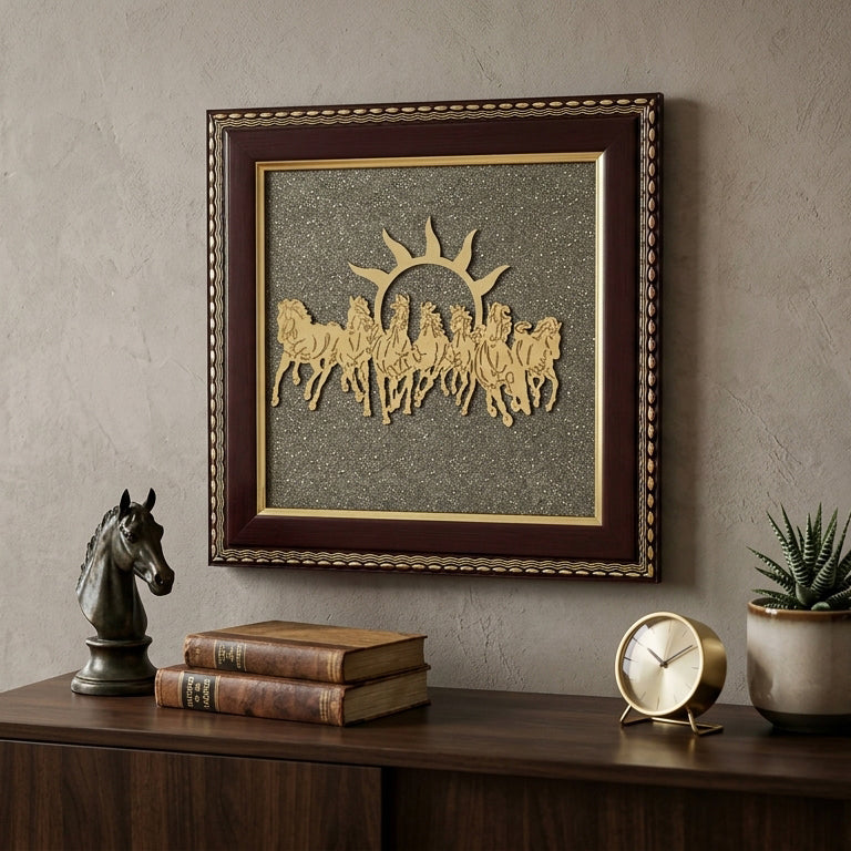 7 Horses Raw Pyrite Frame for Vastu & Prosperity