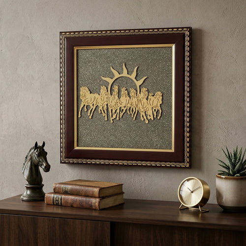 7 Horses Raw Pyrite Frame for Vastu & Prosperity