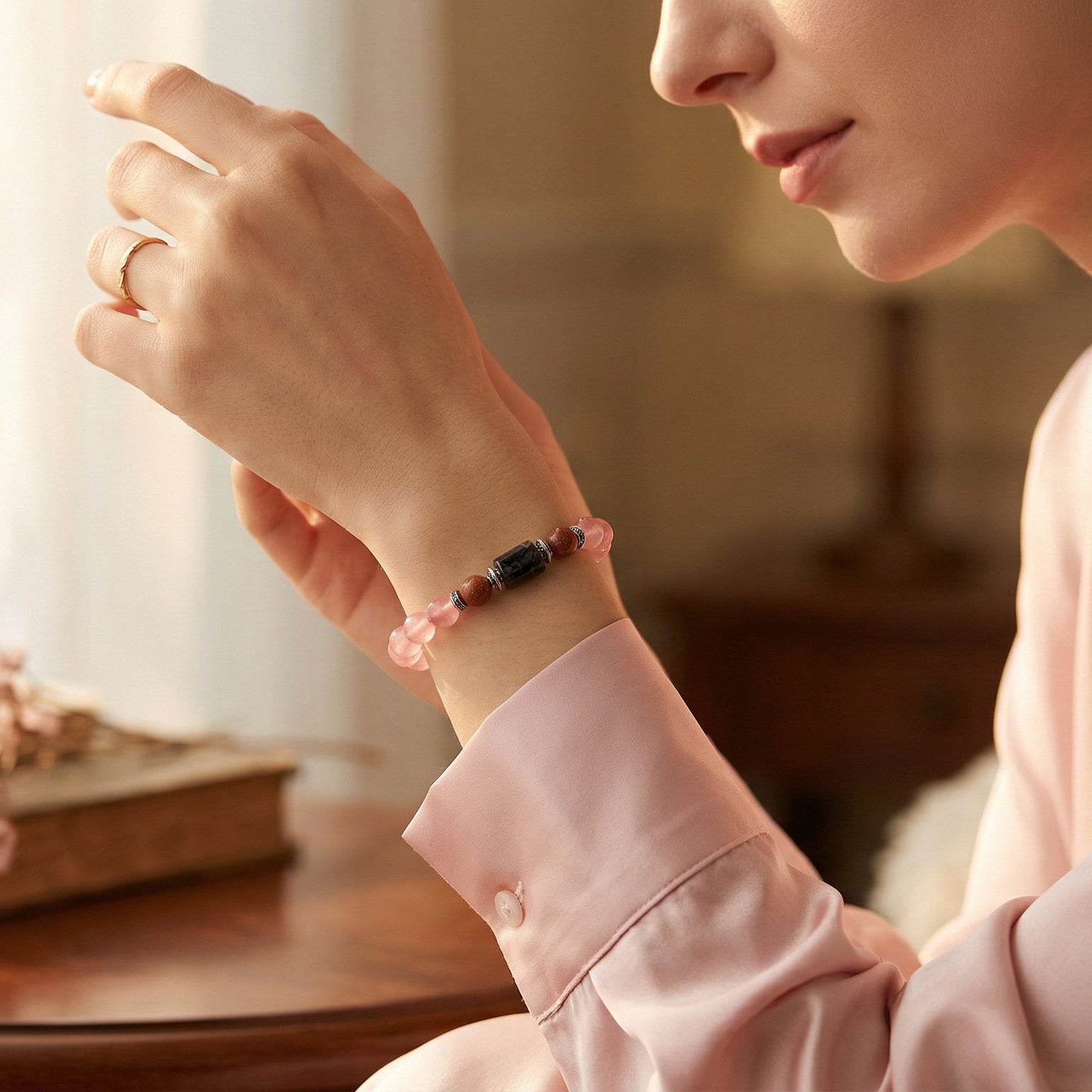 Rose Quartz Scorpio Bracelet: Natural Healing Crystals for Vrishchik