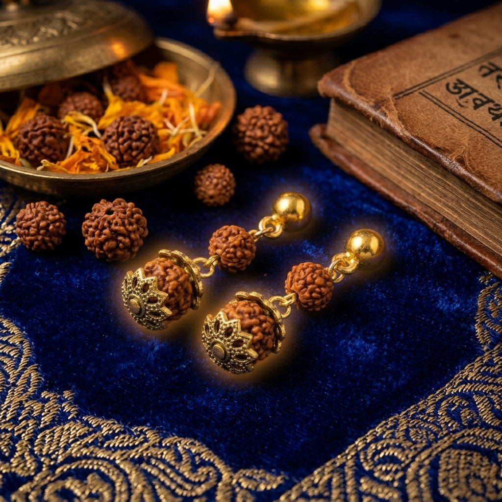 German Silver Gold PLated Stud with rudraksha partywear
