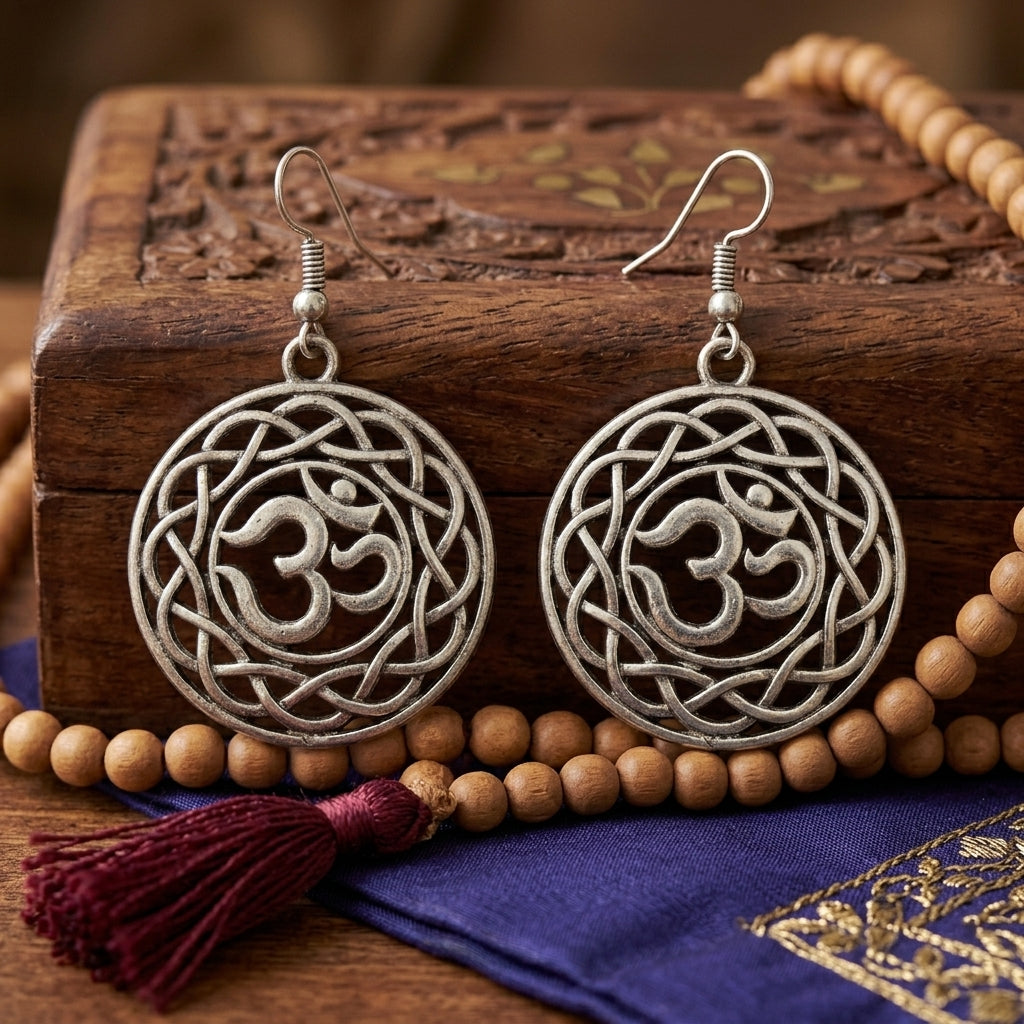 German Silver Dangler Earring with om sign
