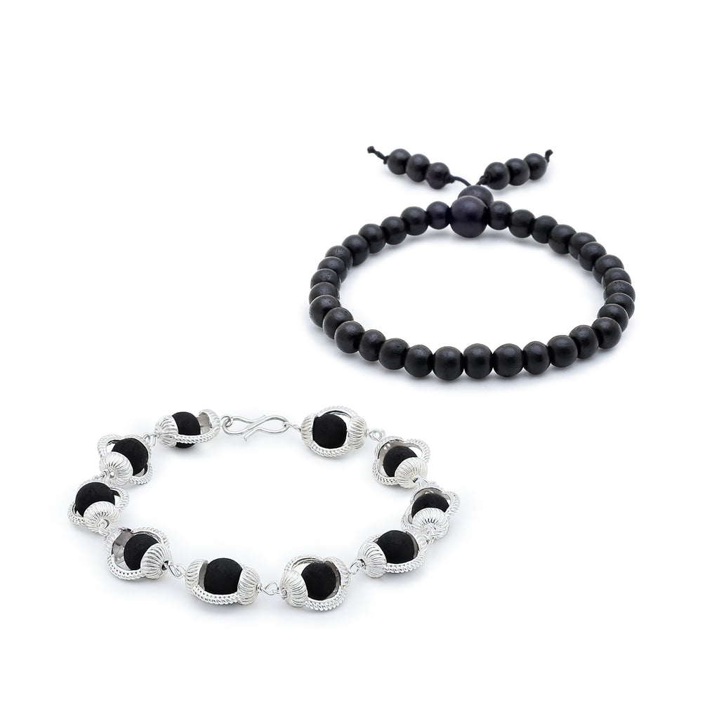 Karungali Bracelet Combo | Silver Cap & Classic Pair with Govt. Certification