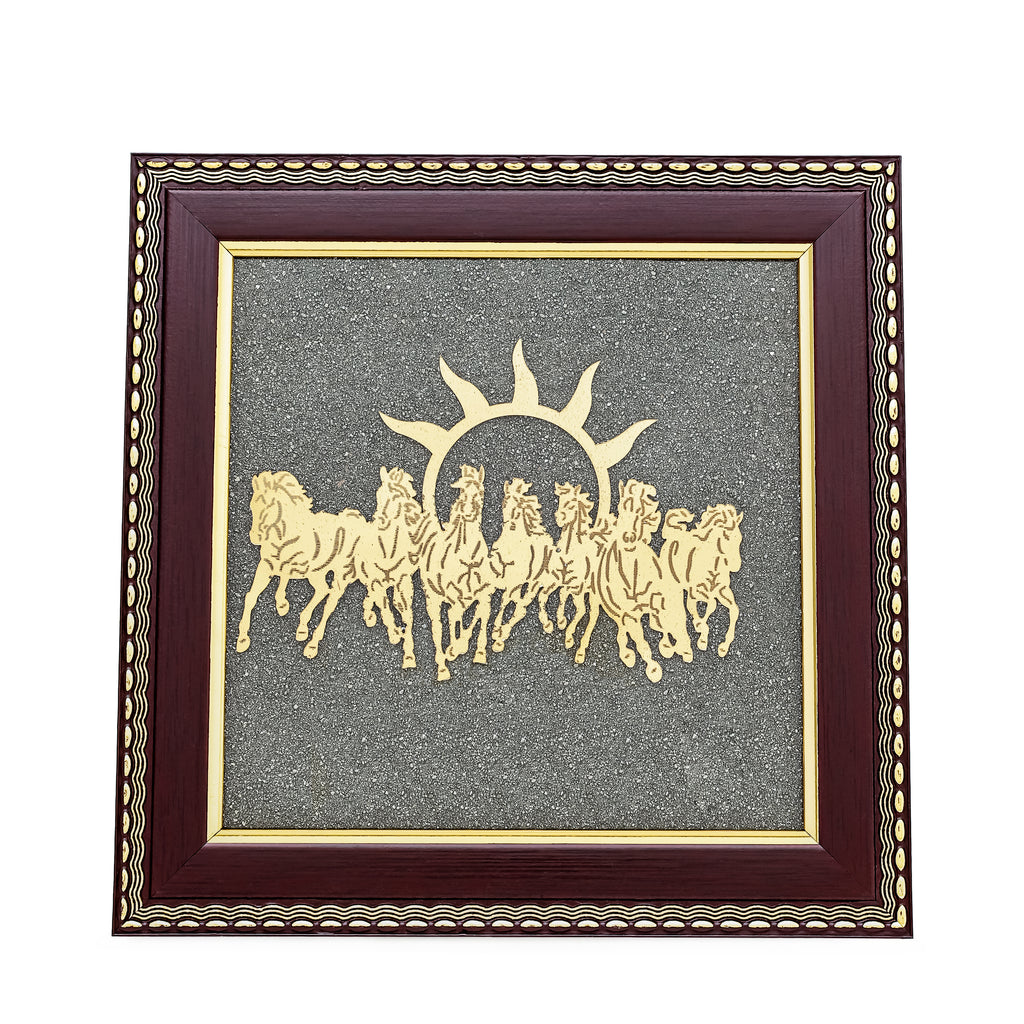 7 Horses Raw Pyrite Frame for Vastu & Prosperity