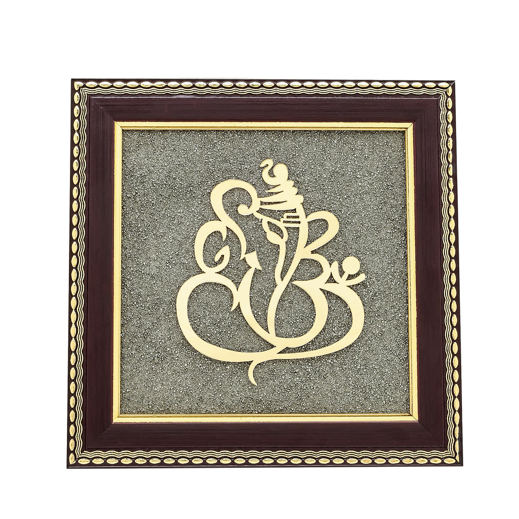 Ganesh Ji Raw Pyrite Frame for Prosperity and Good Fortune