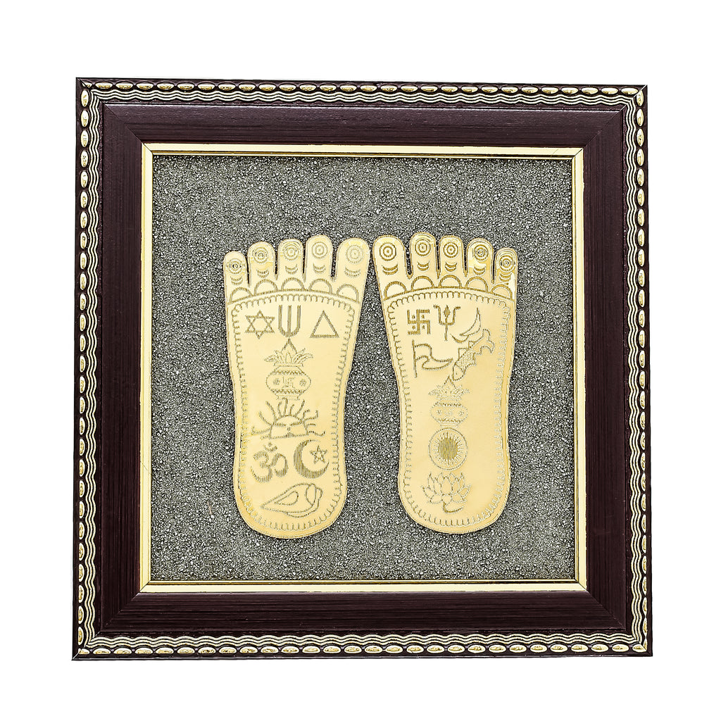 Raw Pyrite Frame with Goddess Laxmi Charan Paduka