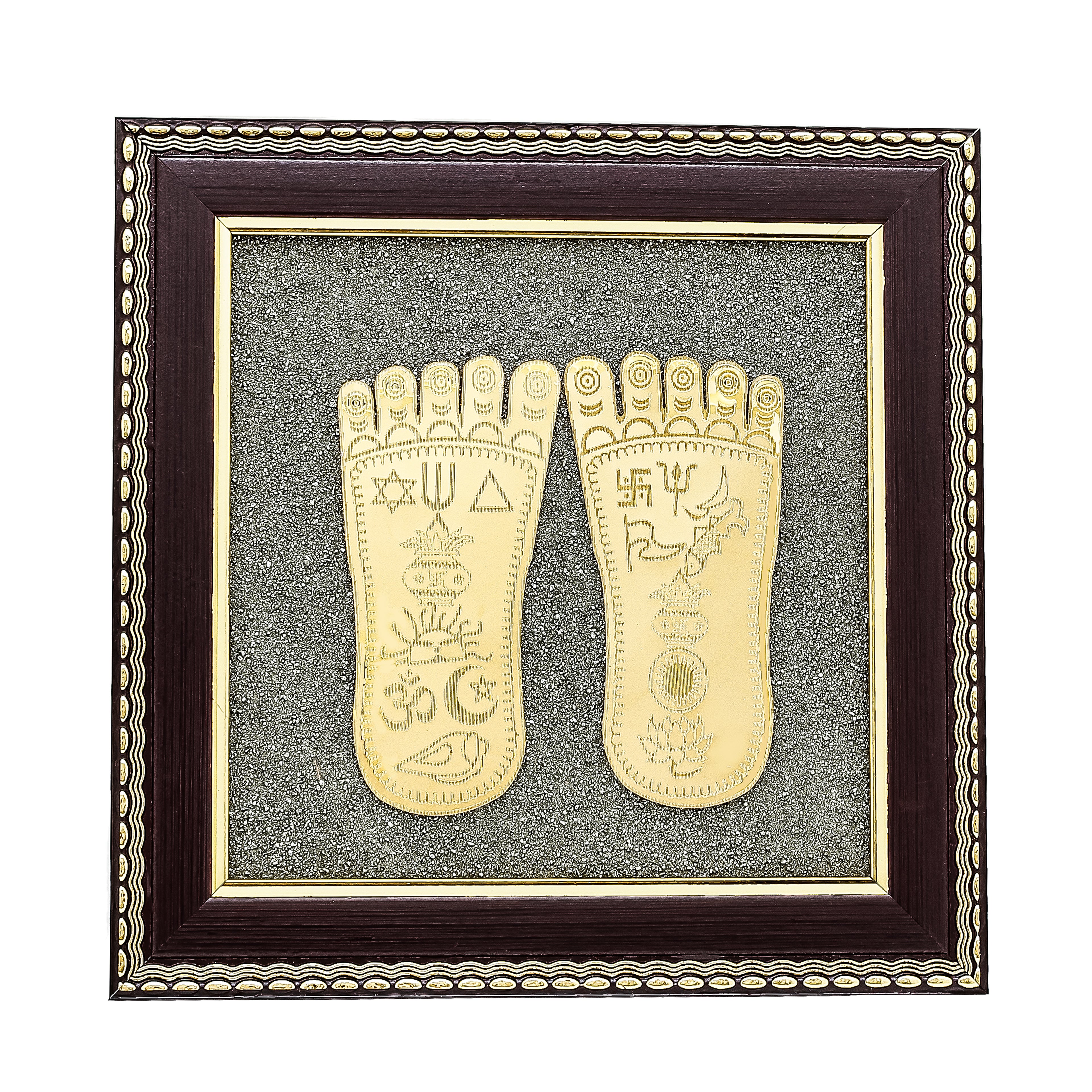 Raw Pyrite Frame with Goddess Laxmi Charan Paduka