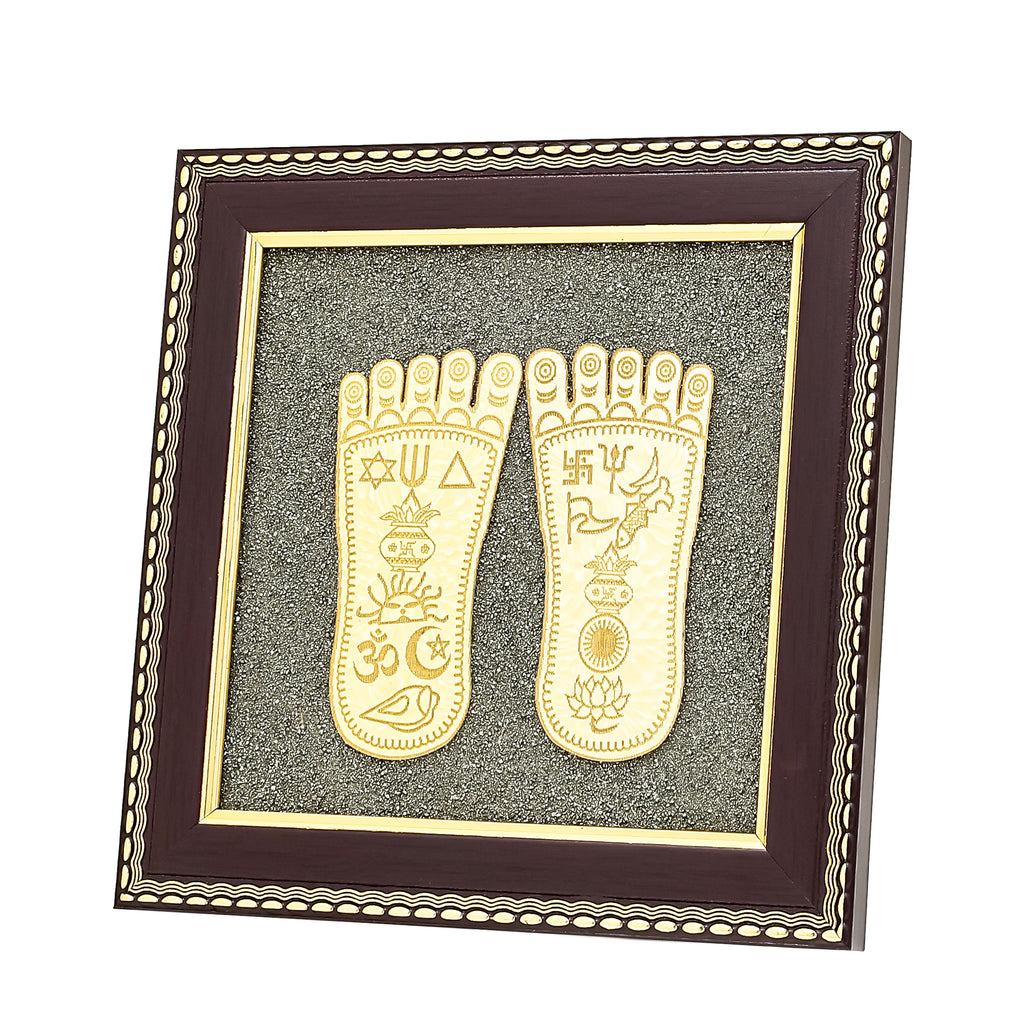 Raw Pyrite Frame with Goddess Laxmi Charan Paduka