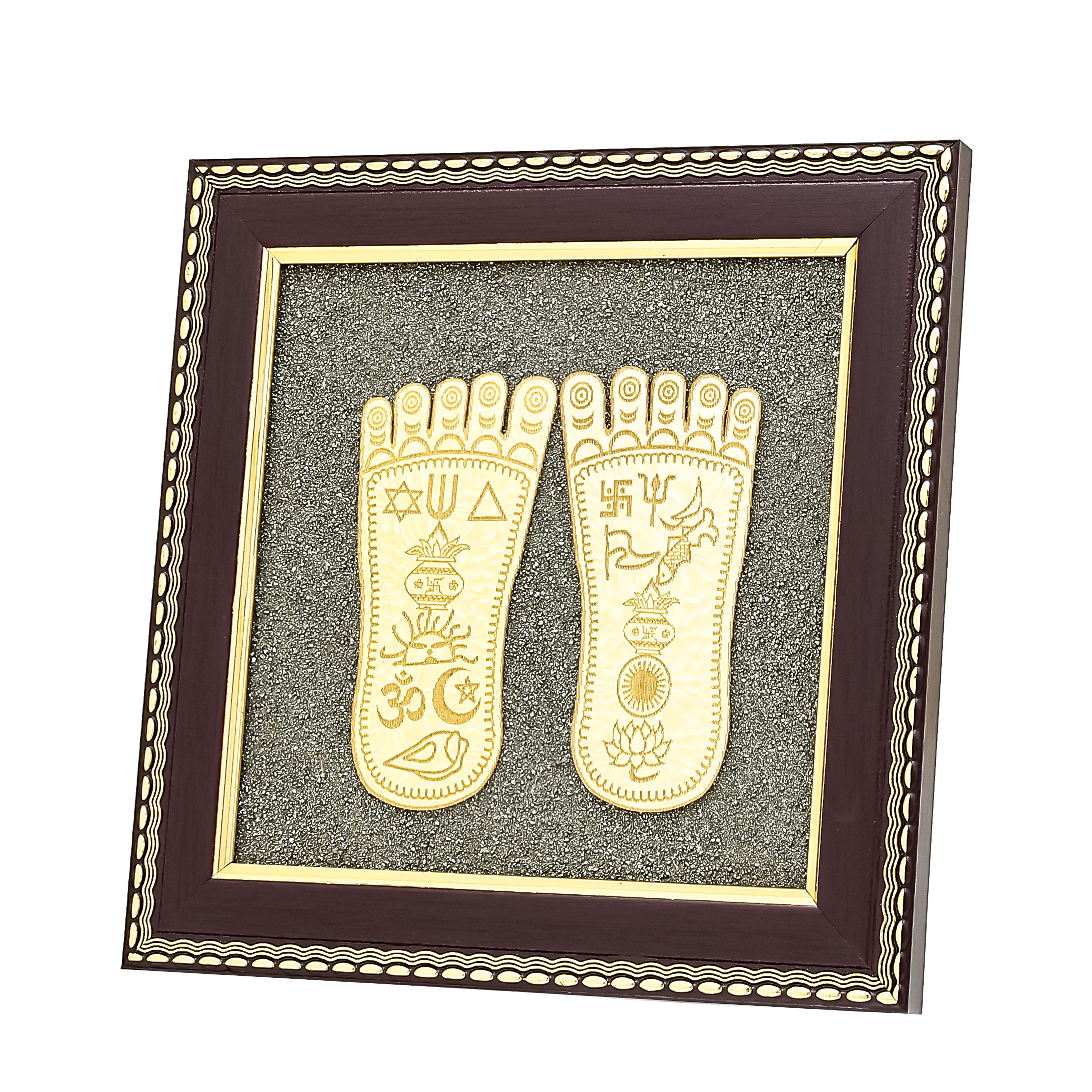 Raw Pyrite Frame with Goddess Laxmi Charan Paduka