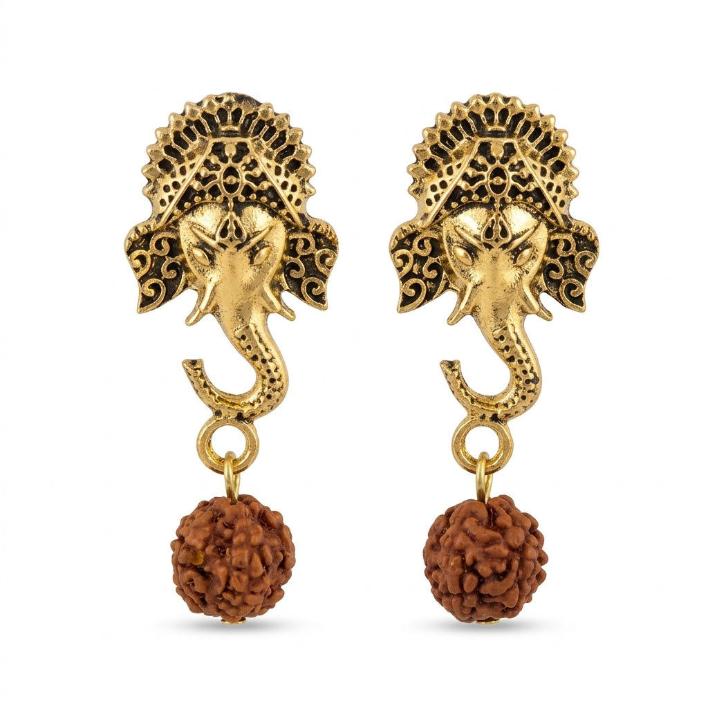 German Silver Ganpati stud with Rudraksha Earring