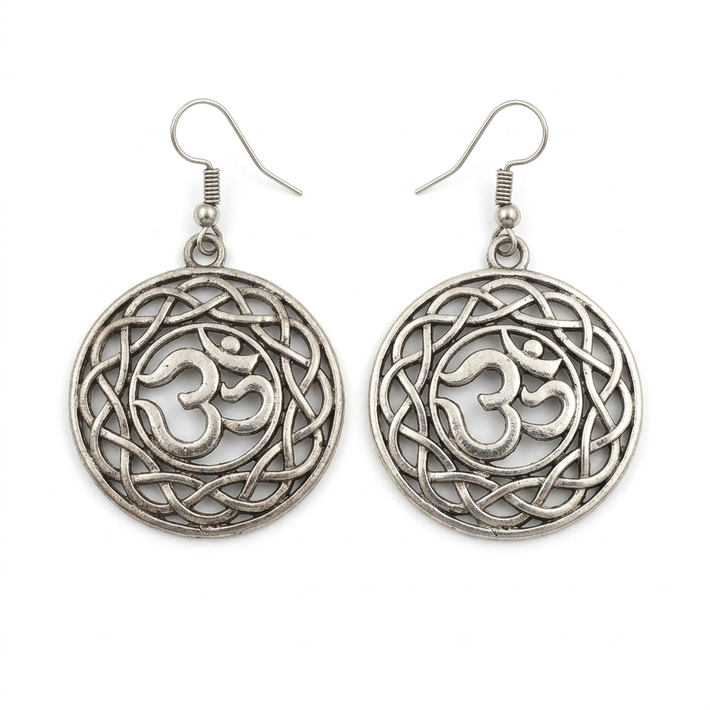 German Silver Dangler Earring with om sign