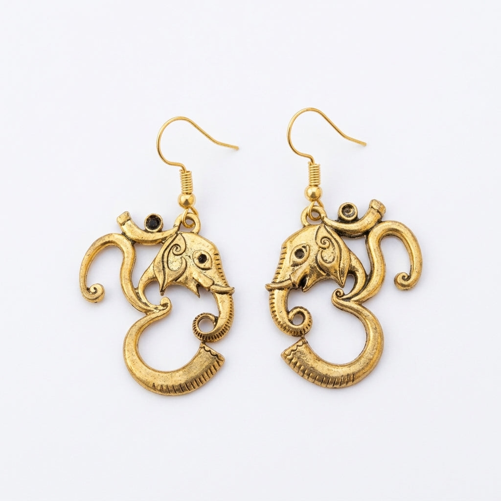 Divine Ganesha Om Fushion Carring In Gold tone