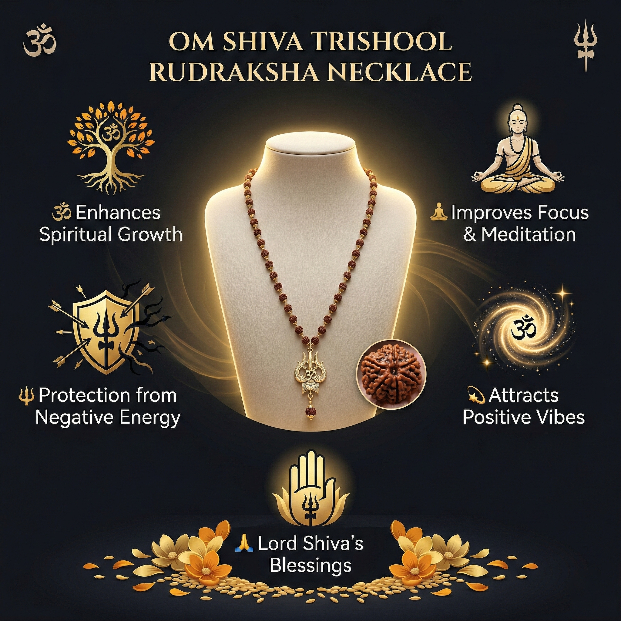 The Eternal Protector: Handcrafted OM Shiva Trishool Rudraksha Mala