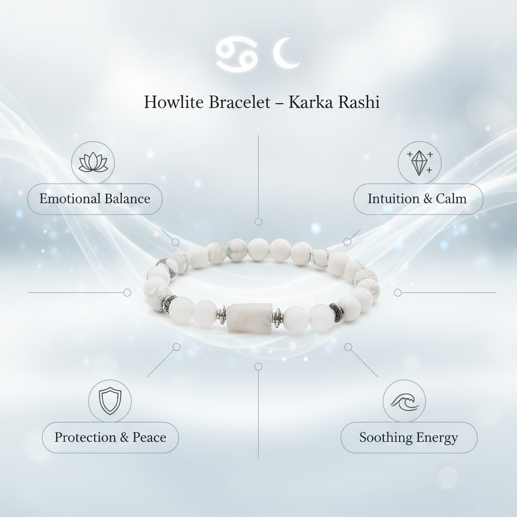 Howlite Cancer Bracelet: Calming Healing Crystals for Karka