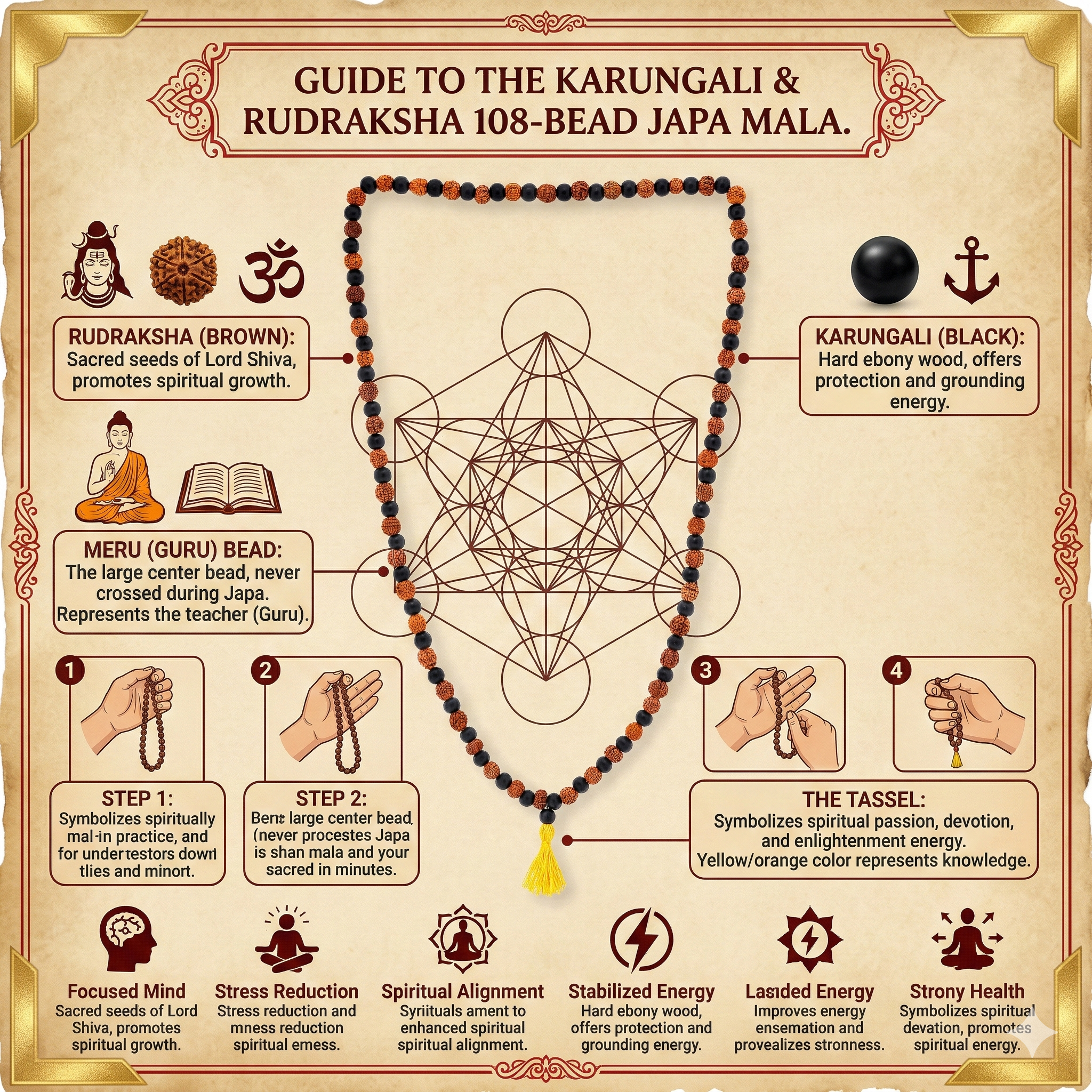 Karungali Rudraksha Mala - 108+1 Beads