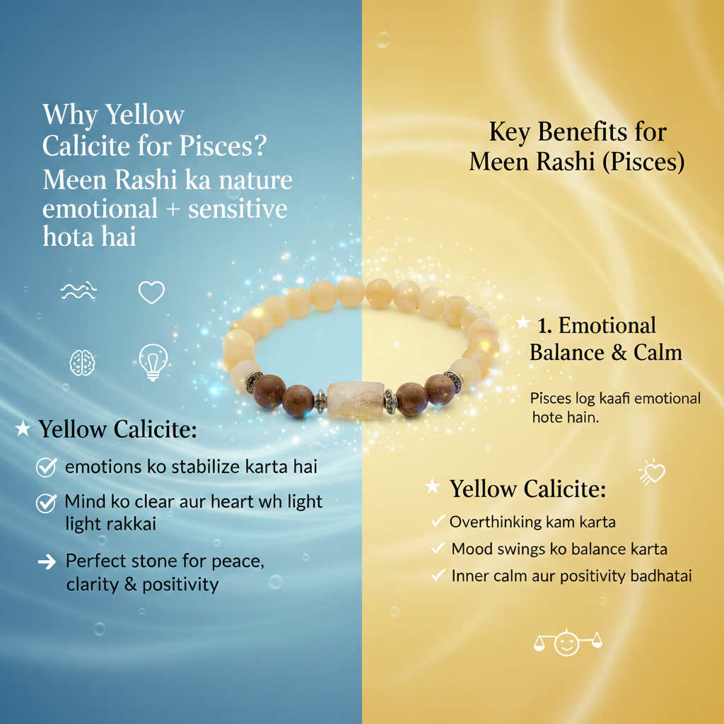 Yellow Calcite Pisces Bracelet: Joy & Clarity Crystals for Meen