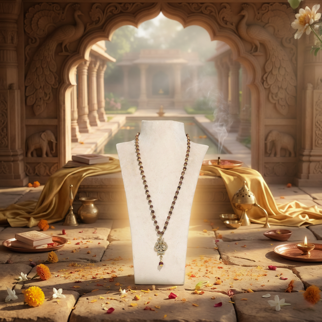 The Eternal Protector: Handcrafted OM Shiva Trishool Rudraksha Mala