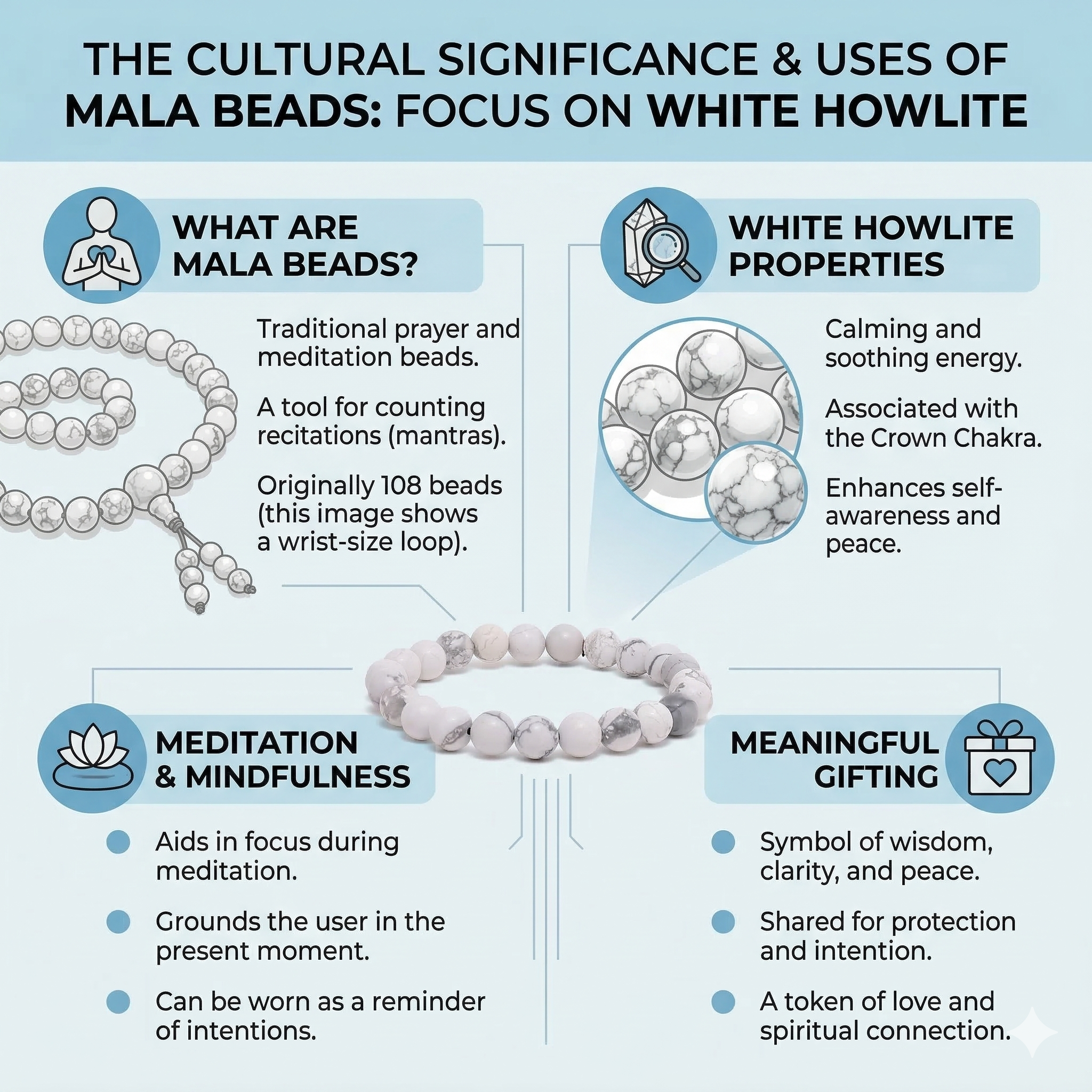 Howlite Cancer Bracelet: Calming Healing Crystals for Karka