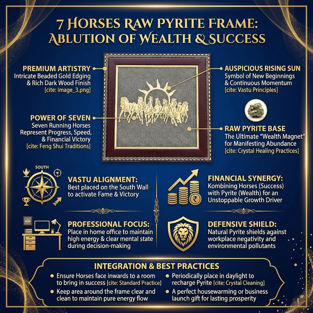 7 Horses Raw Pyrite Frame for Vastu & Prosperity