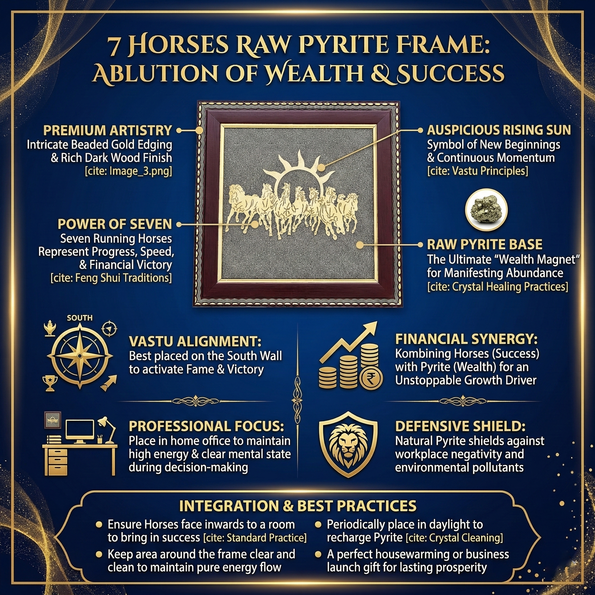 7 Horses Raw Pyrite Frame for Vastu & Prosperity