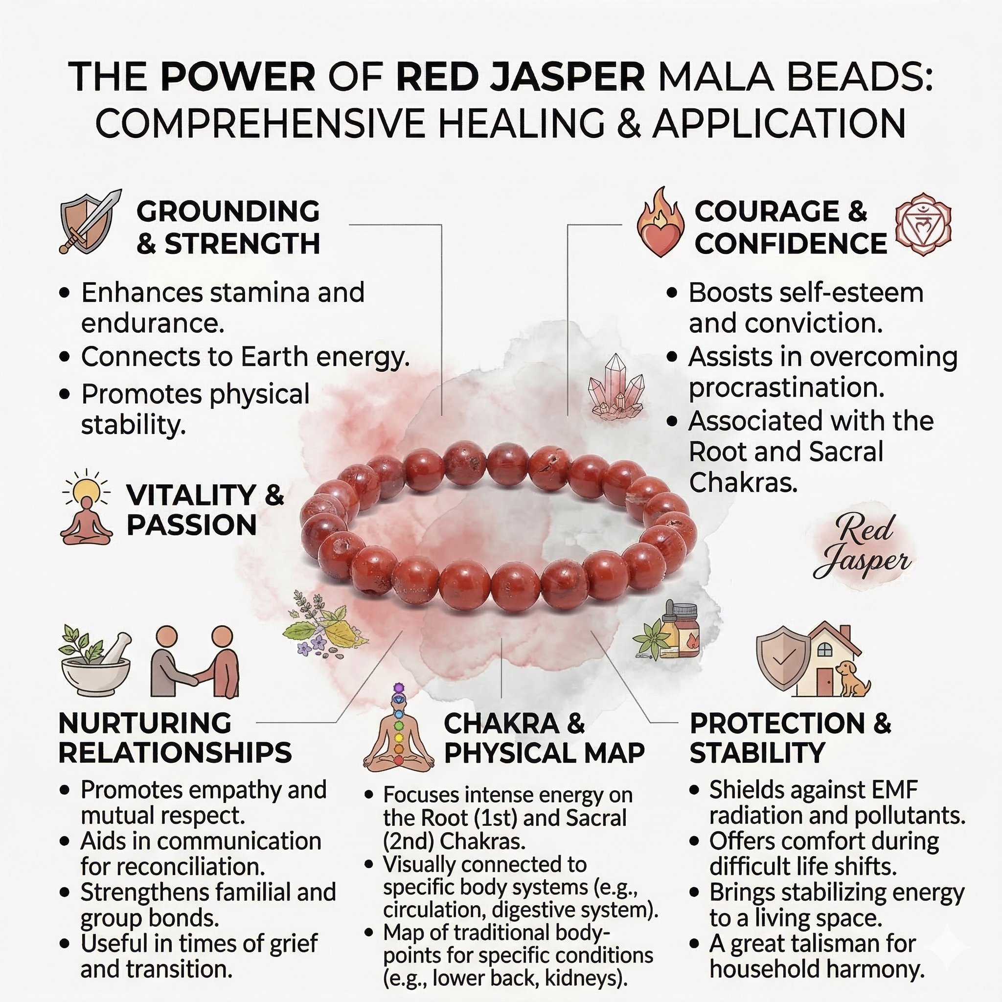 Red Jasper Aries Bracelet: Vitality & Grounding Crystals for Mesh