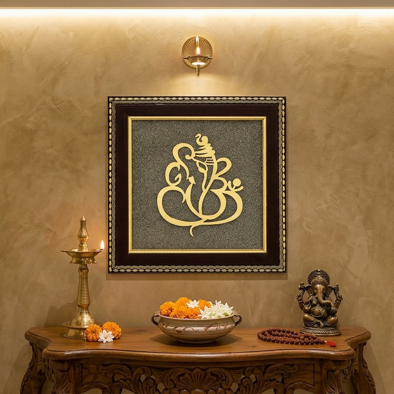 Ganesh Ji Raw Pyrite Frame for Prosperity and Good Fortune