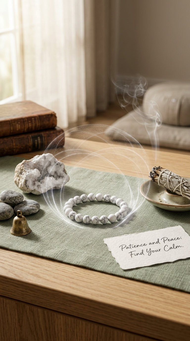 Howlite Cancer Bracelet: Calming Healing Crystals for Karka