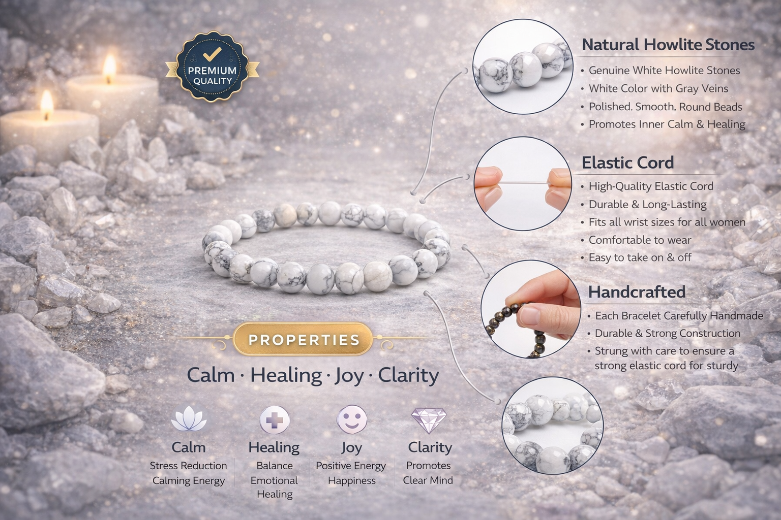 Howlite Cancer Bracelet: Calming Healing Crystals for Karka