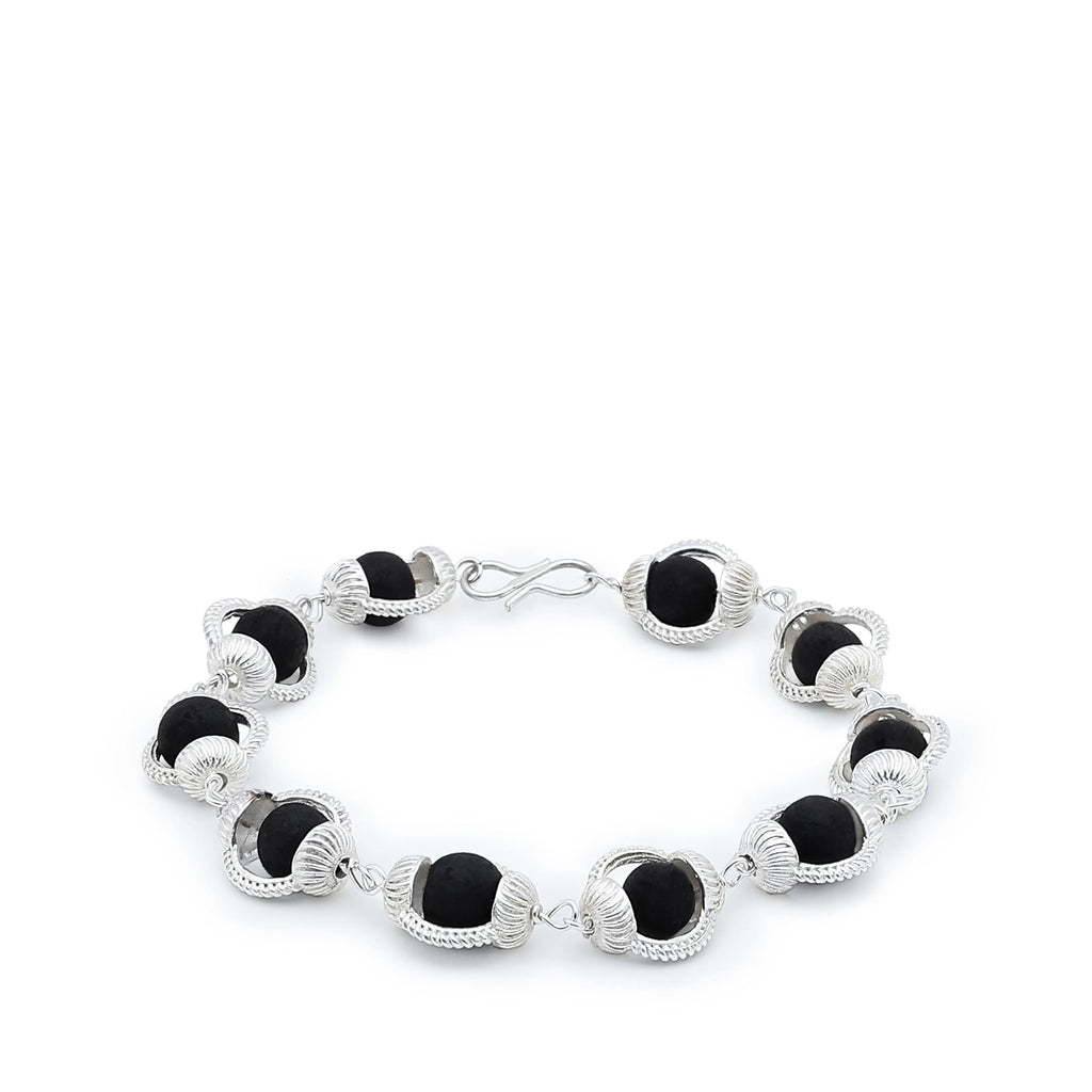 Karungali Silver-Cap Bracelet — Handcrafted, Govt. Certified Satyug Lifestyle