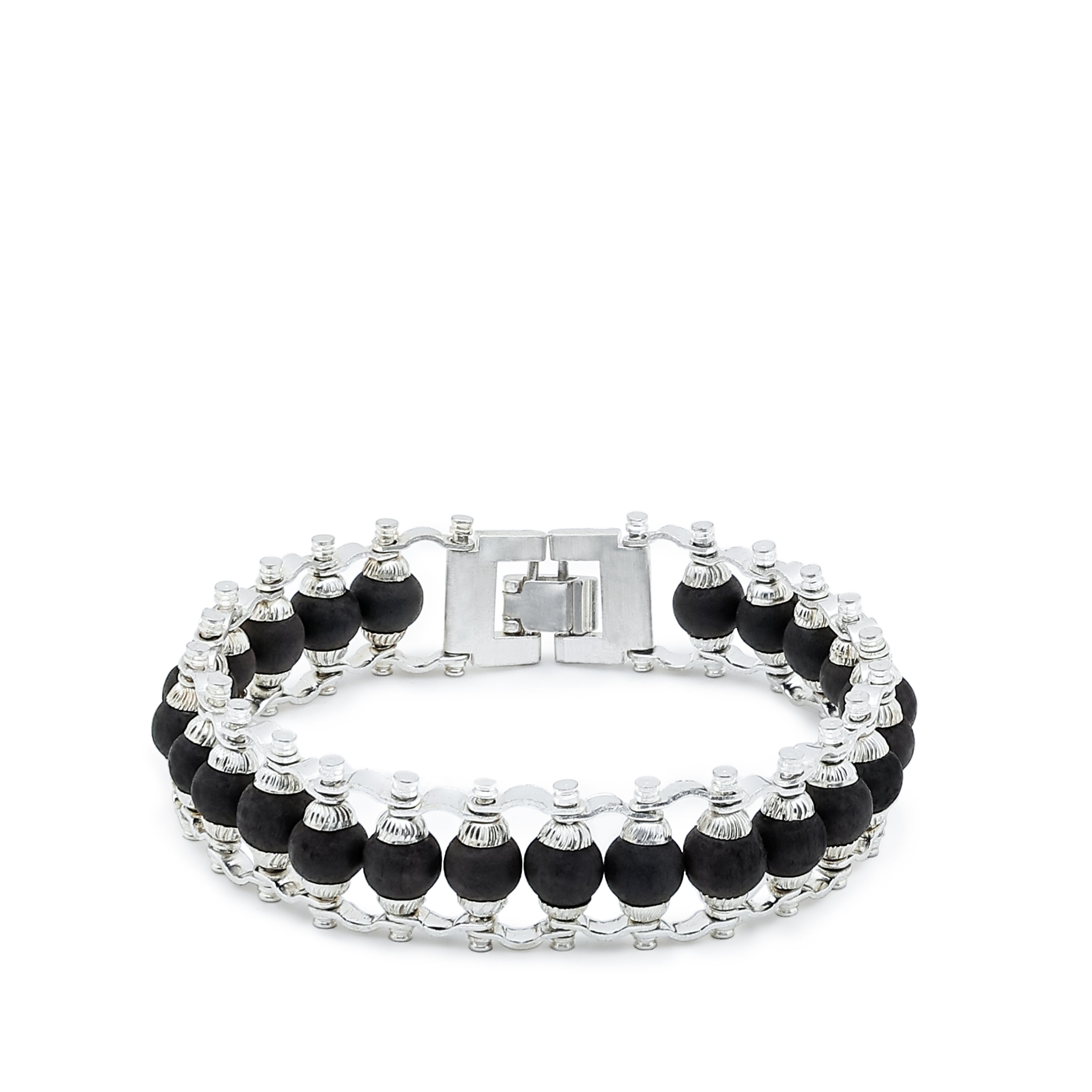 Silver-Plated Karungali Chain Bracelet - Made from Natural Ebony Wood