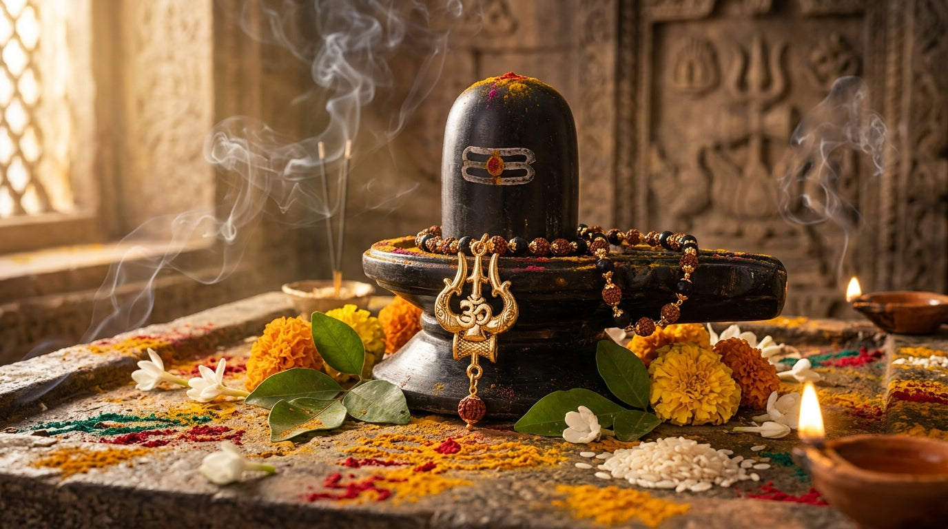 Sacred Fusion: Rudraksha & Karungali Gold-Capped Mala with Shiva Trishul Pendant