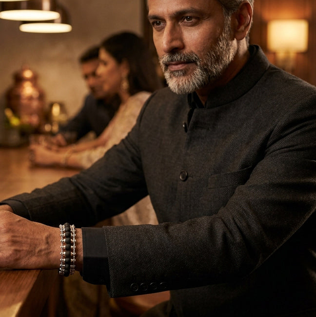 Silver-Plated Karungali Chain Bracelet - Made from Natural Ebony Wood