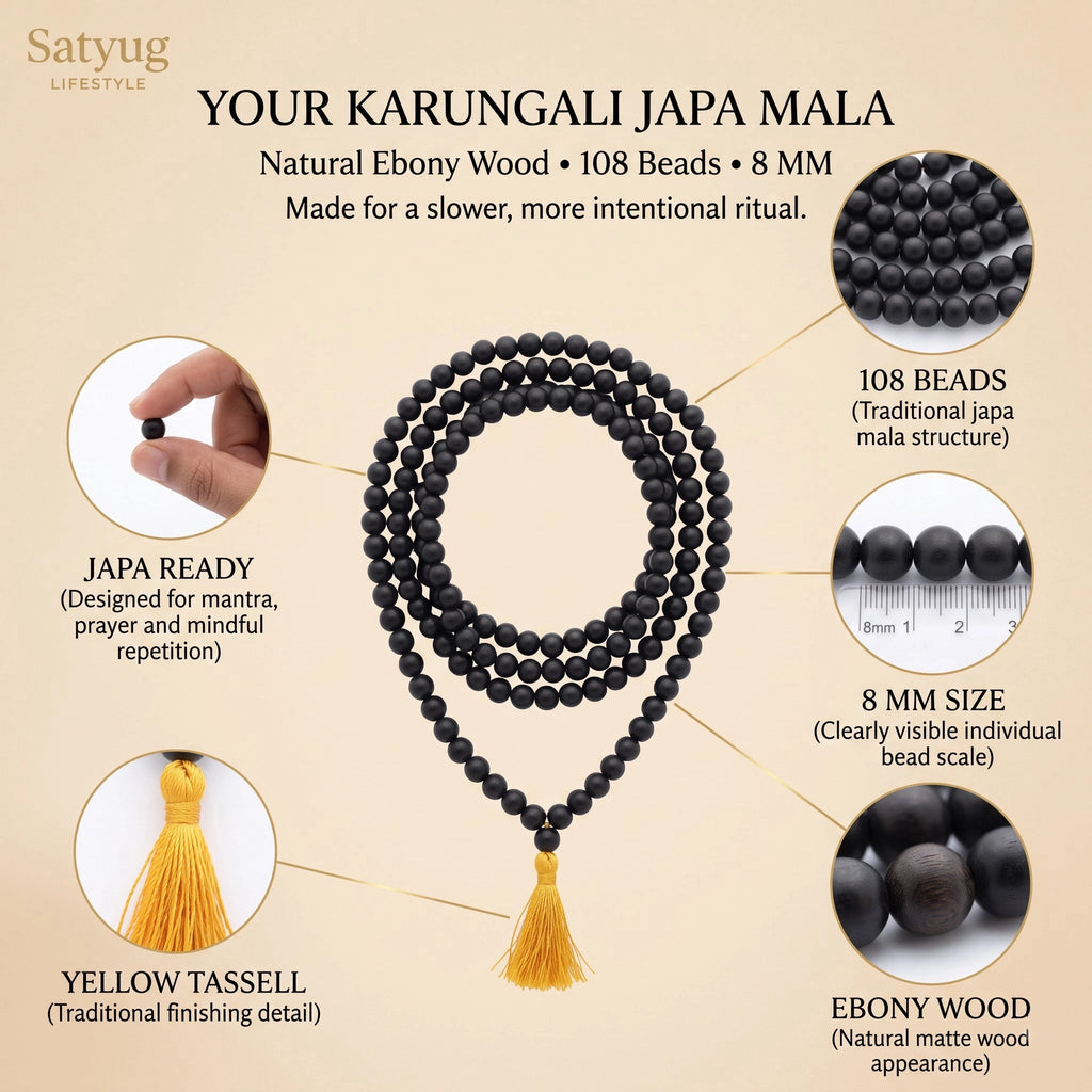 Original Karungali Malai 108-Beads Ebony Wood with Govt. Certified Satyug Lifestyle