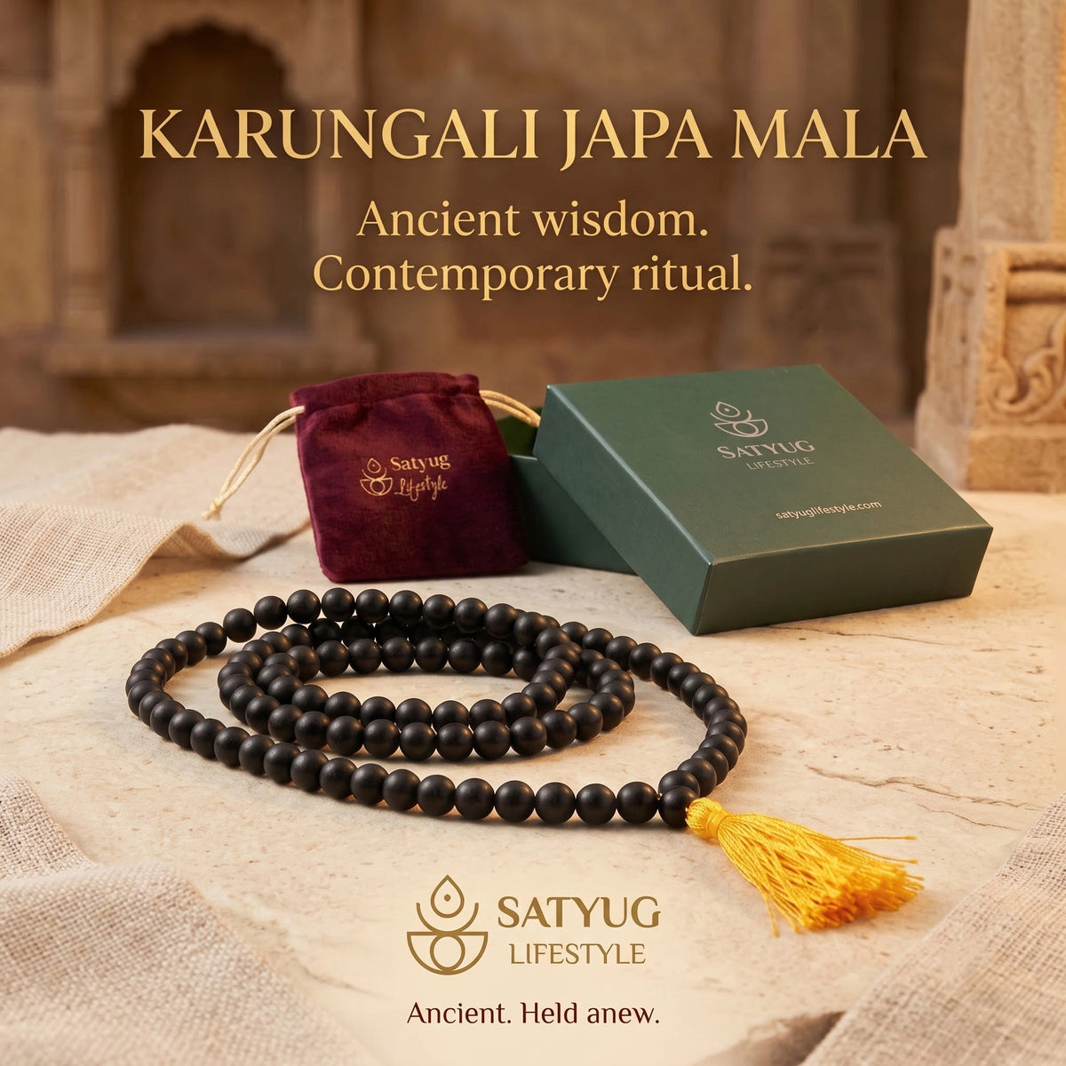 Original Karungali Malai 108-Beads Ebony Wood with Govt. Certified Satyug Lifestyle