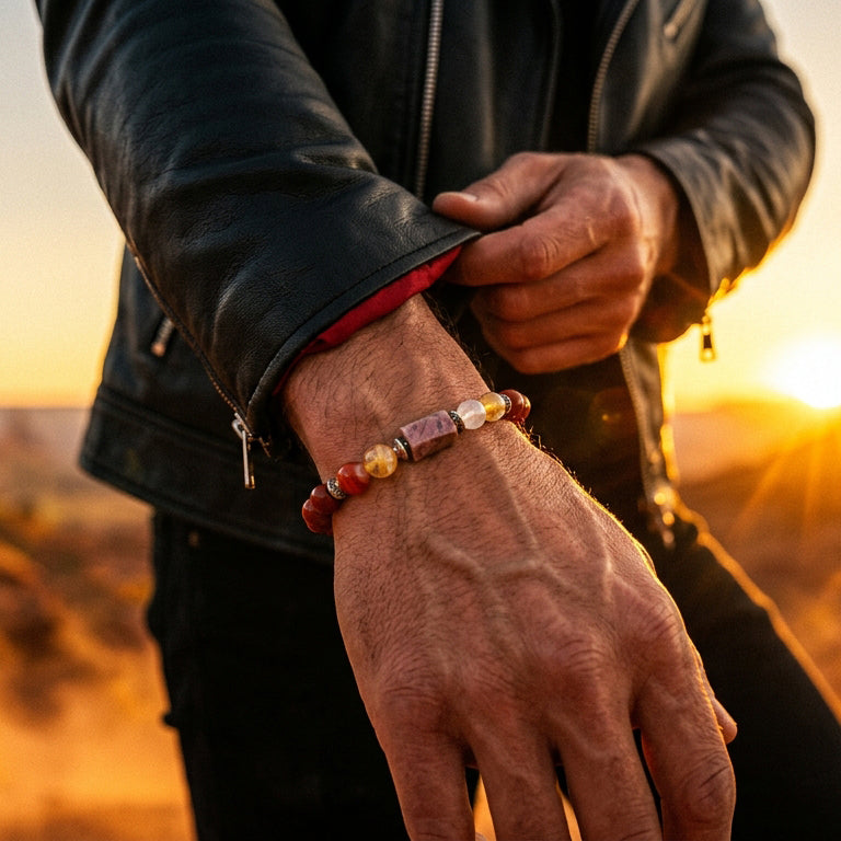 Red Jasper Aries Bracelet: Vitality & Grounding Crystals for Mesh