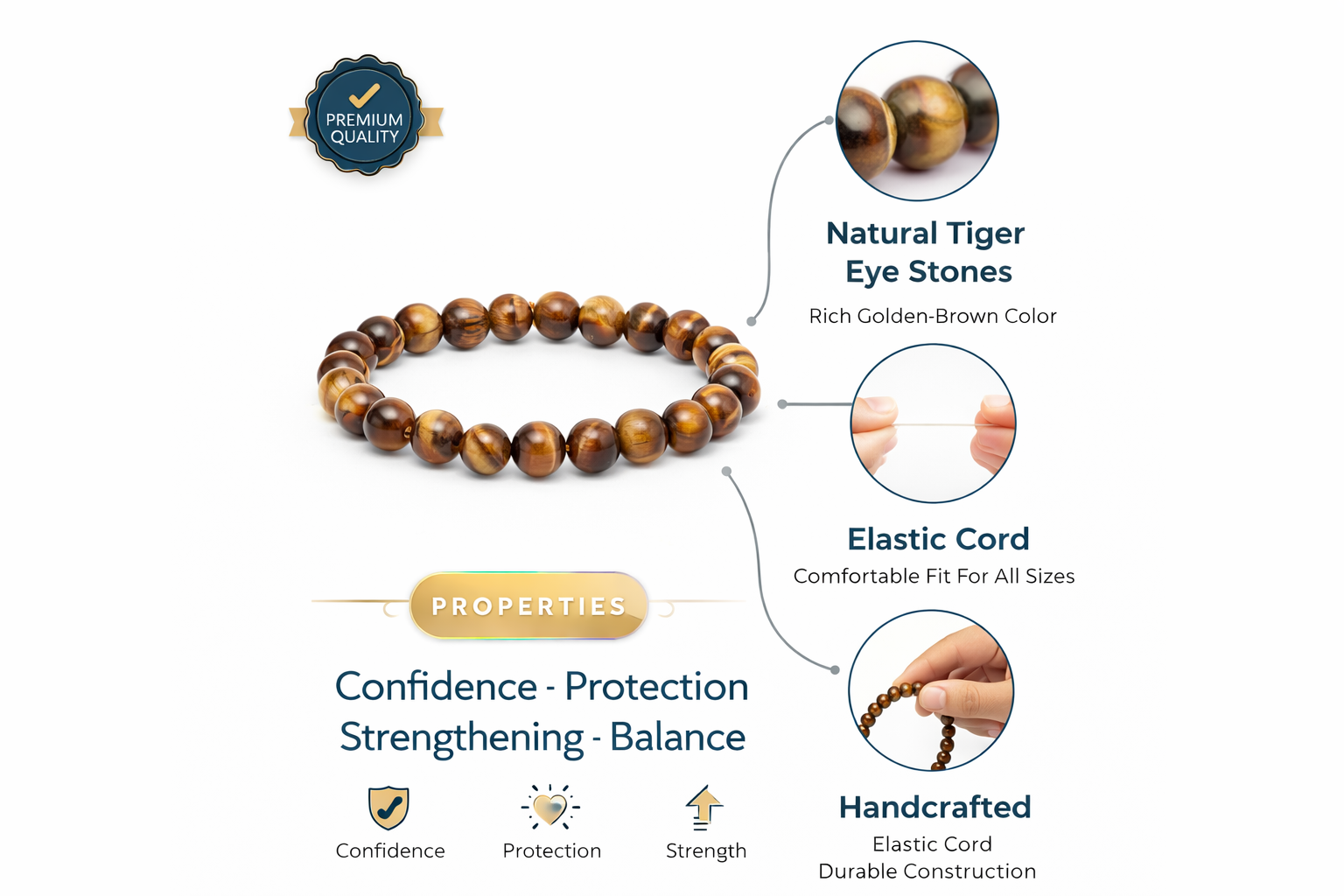 Tiger Eye Leo Bracelet: Protection & Courage Crystals for Singh