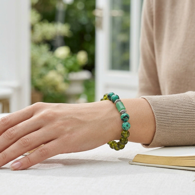 Green Agate Virgo Bracelet: Balance & Luck Crystals for Kanya
