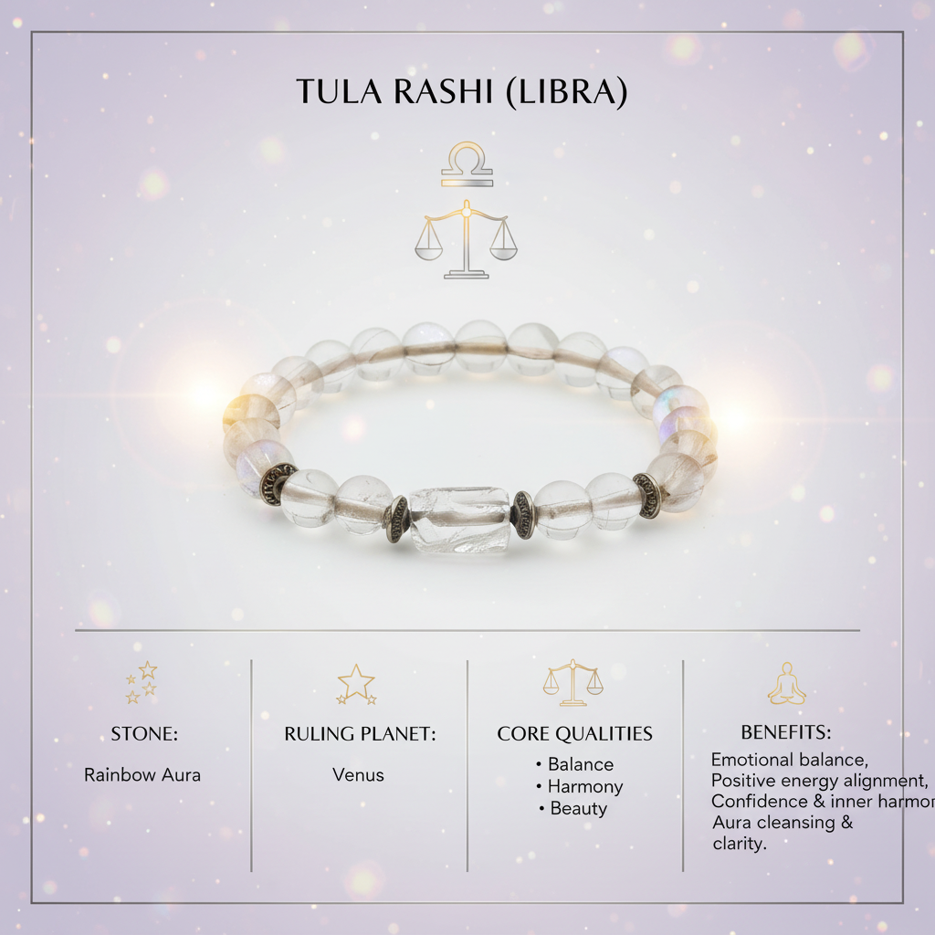 Rainbow Aura Libra Bracelet: Harmony & Balance Crystals for Tula