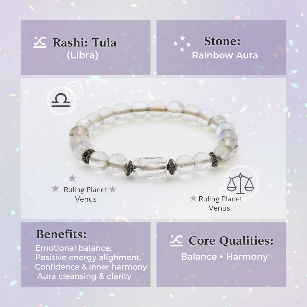 Rainbow Aura Libra Bracelet: Harmony & Balance Crystals for Tula