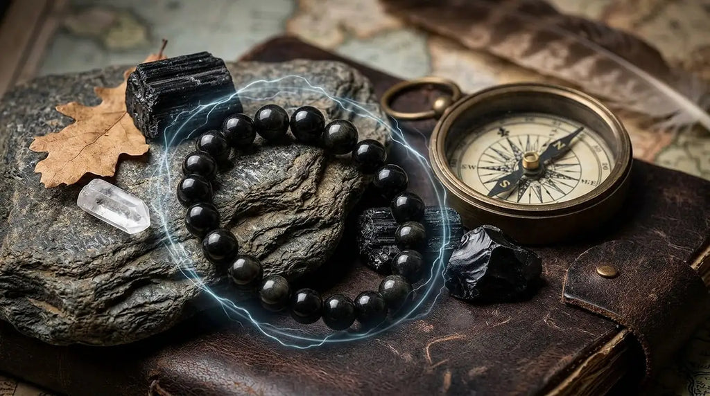 Black Tourmaline Bracelet for Aquarius - authentic 8mm crystal stone bracelet for grounding and protection - Satyug Lifestyle