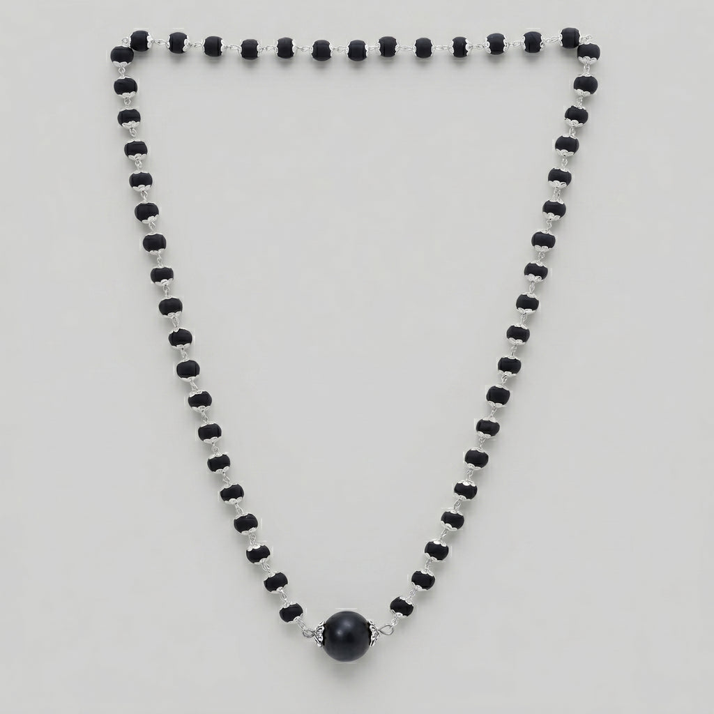 Karungali Mala with Silver Coated cap and larger bead Mala | Ebony Wood for Spiritual Healing,Protection & Meditation| Handcrafted Authentic Jewelry for Men & Women | Certified