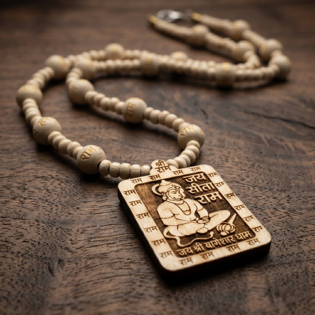 Govt Certified Bageshwar Dham Original Tulsi Mala with Sitaram Hanumanji pendant