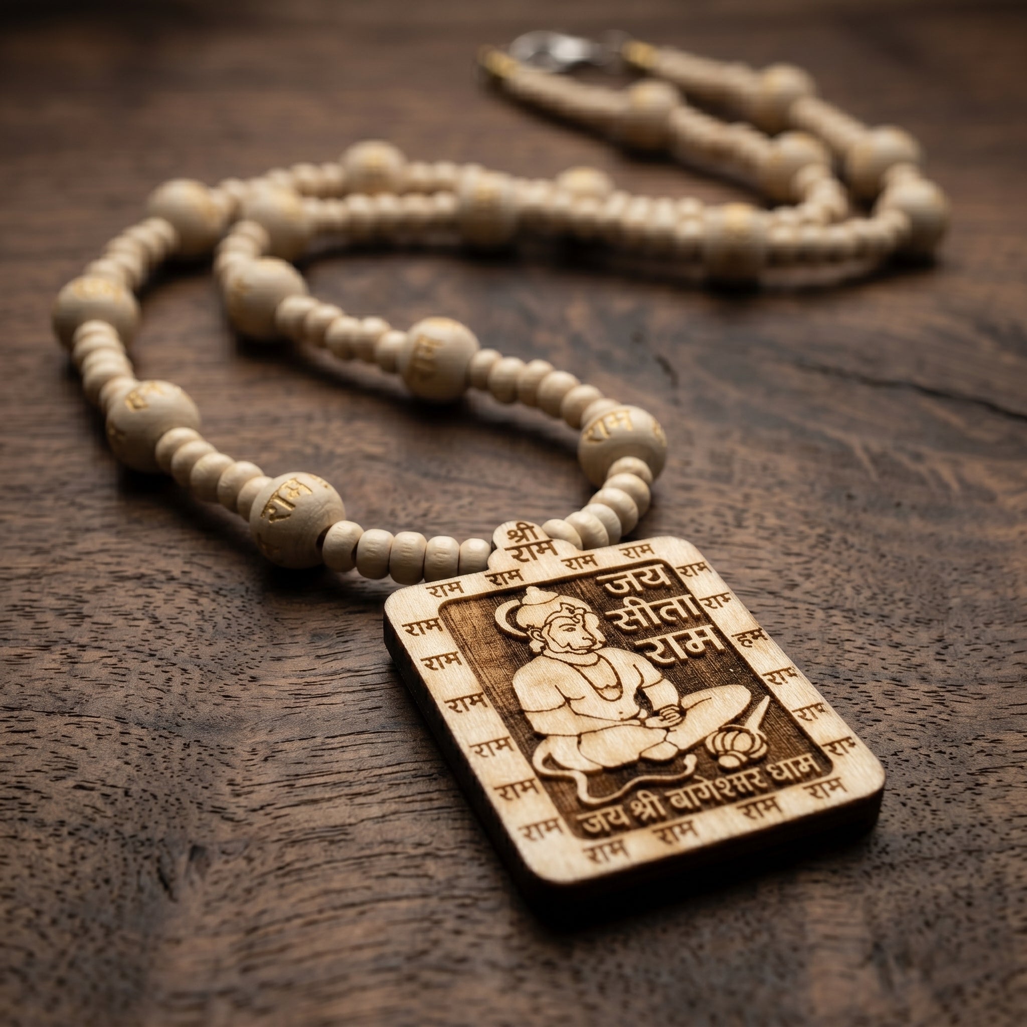 Govt Certified Bageshwar Dham Original Tulsi Mala with Sitaram Hanumanji pendant